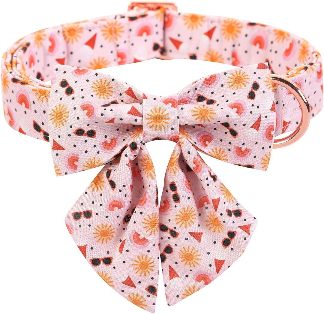 ARING PET Summer Dog Collar-Cute Dog Collar with Sailor Bowtie, Adjustable Cotton Sun Dog Collars with Metal Buckle