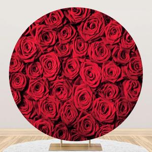 Renaiss 7.5x7.5ft Red Rose Round Backdrop Covers for Photoshoot Girls Women Portrait Crimson Flowers Flowerbed Photography Background Wedding Bridal Baby Shower Birthday Party Decor Photo Booth Prop