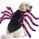 Camlinbo 24 LED Spider Dog Halloween Costume for Small Medium Large Dogs, Furry Giant Spider with Orange Purple Lights Puppy Pet Costume Outfits Clothes Funny Halloween Costume Party Cosplay, Size: X-Large