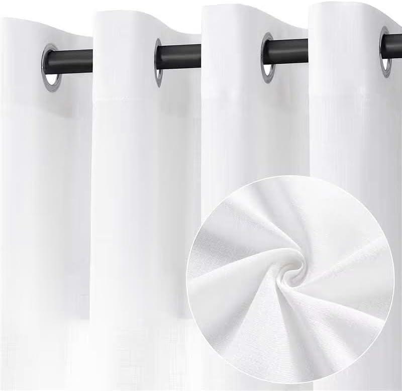 White Linen Curtains 84 Inch Length 2 Panels for Living Room Bedroom, Light Filtering Sheer Curtains 84 Inches, Elegant Modern Grommet Semi Sheer Soft Privacy Drapes