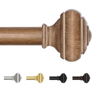 Wood Curtain Poles for Windows 66 to 120 Inch(5.5 to 10ft), USFOOK 7/8 Inch Decorative Single Curtain Rod Set, Long Heavy Duty Drapery Rods 32 to 120, Square Finials