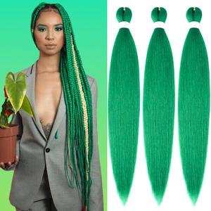 Green Braiding Hair 32 Inch Braiding Hair Extensions Yaki Braids Hair Hot Water Setting Synthetic Hair Colored Braiding Hair Pre stretched Crochet Hair(32Inch,3 Packs,Green#)