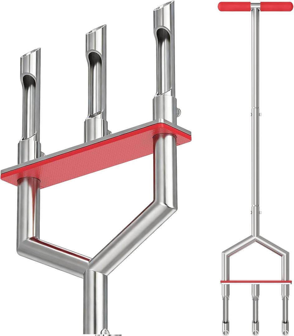 Manual Lawn Aerator - 42 Inch, 304 Stainless Steel Aerator Lawn Tool, Easy to Install, Rust Resistant, Core Aerator for Yard&Grass Compacted Soil, 3 Detachable Hollow Tines, Non Slip Foot Pad