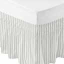 Sage Green Striped Bed Skirt Queen Size 18 Inch Drop, Adjustable Elastic Bedskirt Dust Ruffle for Queen Bed, Sage Green White Stripes Farmhouse Wrap Around Bed Skirts Pleated Bed Frame Cover