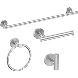 USHOWER Brushed Nickel Bathroom Hardware Set, Modern 24-Inch Towel Bar Set Wall Mounted, Durable SUS304 Stainless Steel Bathroom Accessories Set, 4-Piece
