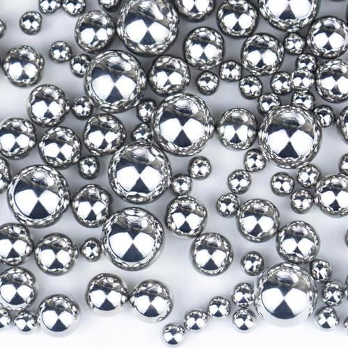 Cusmation 300Pcs Silver Polished No Hole Faux Pearl Beads for Vase Filling Decorations, Plastic Pearls Vase Fillers, Table Scatters, Wedding Centerpiece, Home Decor, 8/14/20 mm