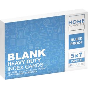 Home Advantage 5x7 Blank Index Cards - Our 50 Pack of Blank Notecards Use Heavy Duty Cardstock to Make Them Bleed Proof - These Plain Index Cards Make Perfect Blank Flashcards & Blank Note Cards