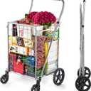 Wellmax Folding Grocery Cart with Wheels Heavy Duty Utility Cart with Upgraded Steel Frame, Extra Large Basket, Adjustable Padded Handle, Swivel Front Wheels, Foldable Design, 90 lb Capacity