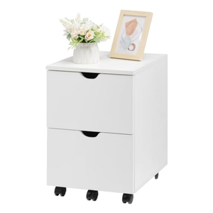 HollyHOME Under Desk Cabinet, Deep 2-Drawer Mobile Wood Cabinet, Storage Drawer for Home, Rolling Shelf for Office, Rolling Printer Stand, for A4, Modern, White