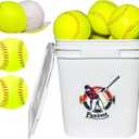 Bucket of 13 Practice Softballs, Official Size and Weight Slowpitch Softball Unmarked Leather Covered Youth Fastpitch Ball Sports Ball for Games, Practice and Training, Yellow