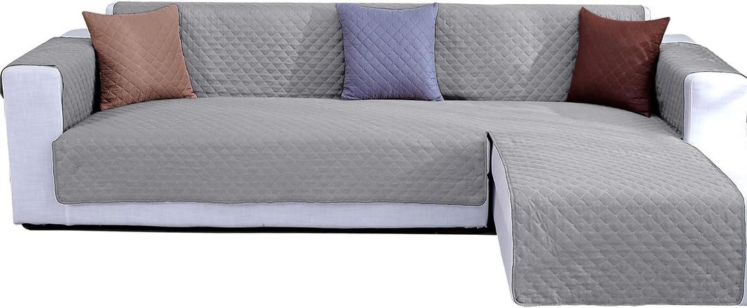 Double Side L Shape Couch Cover Sectional Sofa Covers Set Chaise Couch Cover Slip Covers for Sofas Couches Sectional Furniture Protector Cover (Medium,Light Grey)