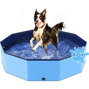 47'' Foldable Dog Pet Bath Pool, Heavy Duty Non-Slip Kiddie Pool, Plastic Pet Wading Pool for Puppy Small Medium Large Dogs, Indoor and Outdoor Kids Pet Dog Bathtub (L - 47*12 IN - 90 Gal)