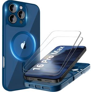 Cufelf Magnetic for iPhone 16 Pro Max Case(Compatible with Magsafe) Full Camera Protection,2+Full Coverage Screen Protector,Translucent Matte,Military Drop Protection Phone Case,6.9",Blue