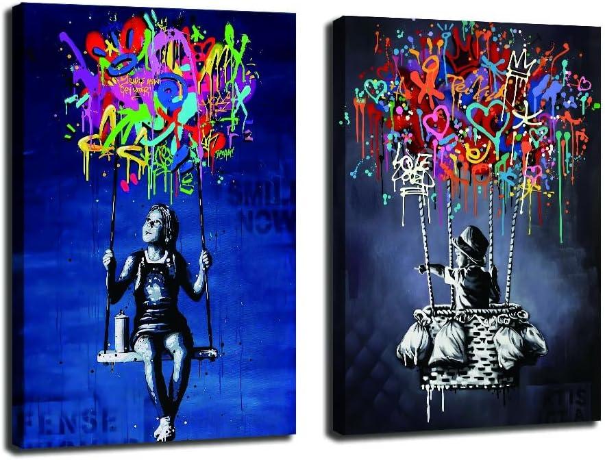 Framed Banksy Street Graffiti Wall Art Decor Large Abstract Pictures Canvas Painting Prints Colorful Modern Contemporary Poster Artwork Stretched for Wall Home Bathroom Bedroom Living Room Ready Hang