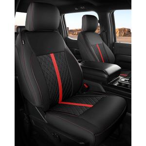 for Ford F150 Leather Seat Covers, SuperCrew XL XLT 2021-2026, F250 F350 F450 Super Duty Crew Cab 2023-2026, Custom Truck Seat Cover Full Set, Pickup Accessories, Black Red (Bucket Seat)