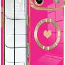 OOK Magnetic Case for iPhone Air 6.5 Inch [Wireless Charging Compatible] Soft TPU Heart Design Phone Cover with Screen Protector Shockproof Protection Slim Case for Women - Hot Pink