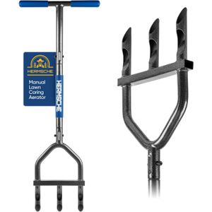 Lawn Aerator Coring Tool, Manual Plug Core Aerators with 3 Half-Open Hollow Slot Tines, Heavy Duty Grass Aeration Tool for Soils Yard Garden