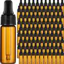 Bokon 100 Pcs Glass Dropping Bottles Mini Essential Oil Dropper Bottles Empty Sample Vials with Black Cap Tiny Storage Jars with Dropper for Perfumes Cosmetic Liquid Aromatherapy Lab (Amber,5 ml)