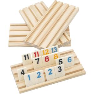 4 Wooden Rummy Replacement Racks/Trays for Rummikub Game, Rummy Cube Game Holders Only, 4 Wooden Racks for Okey Board Game