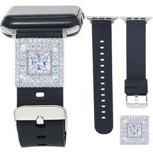 2 x LuReen Sport Band Compatible with Apple Watch 38mm 40mm 41mm 42mm 44mm 45mm 46mm 49mm Women Men, Soft Silicone Band with Jewelry Apple Watch Charm for iWatch Series 10 9 8 7 6 5 4 3 2 1 SE (With Band)