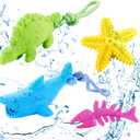 4 Pack Floating Dog Toys for Aggressive Chewers Summer Interactive Fetch Games Natural Teeth Cleaning for Small Medium Dogs Shark Dino Fish Starfish Set