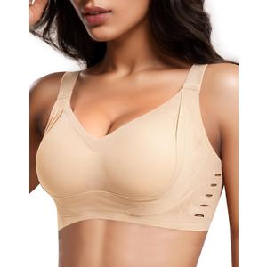 Women's Seamless Wireless Bras No Underwire Push Up Bra Stylish Hollow Out Bralette Full Coverage T Shirt Bra (Black, L)