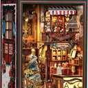 Book Nook Kit  DIY Christmas Puzzle with Music Box & LED | Wooden Miniature Shop Model for Teens & Adults | Bookshelf Gift Decor