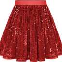 GRACE KARIN Girls Sequin Skirt Elastic Waist Sparkle Pleated Skirt for Party  (7 Years, Red)