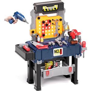 Deejoy Kids Tool Bench with Realistic and Electric Drill, Construction Workbench Toys for Toddlers 3-5, Toddler Bench Set for Boys & Girls Age 3-4