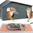 Weatherproof Heated Cat Houses for Outdoor Cats - Insulated Cat Shelter for Winter with Thermostatic Heating Pad and Escape Door, Warm Outside Pet House Gift for 2-3 Feral Cats (Large)