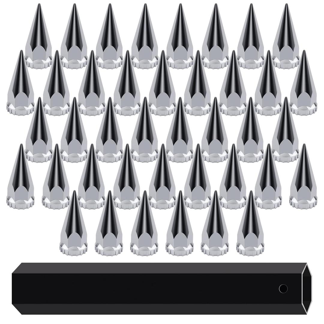 Spike Chrome Lug Nut Covers, Screw On 33mm x 4 3/4" Thread On Spike Lug Nut Covers, Plastic Pointed Screw-on Lug Nuts Cover for Semi Trucks (Pack 40pcs)
