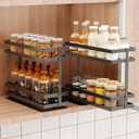 2 Pack Pull Out Spice Rack Organizer for Cabinet, 2 Tier Metal Slide Out Seasoning Organizer and Storage Heavy Duty Vertical Spice Rack Shelf Pullout for Kitchen Cabinets No Drilling (Black)