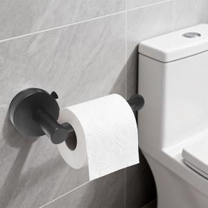 Black Removable Suction Cup Toilet Paper Holder, No Drilling Bathroom Wall Mount Tissue Roll Holder Matte Black Stainless Steel Damage-Free Easy Install & Reposition