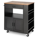 Kitchen Island Cart Rolling Storage Cabinet w/Drawer & Spice Rack Shelf Black