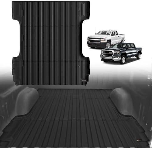 TripleAliners Truck Bed Mat Compatible with 2007-2018 Chevy Silverado/GMC Sierra 1500 Accessories 5.8FT Vehicle Bed Perfectly Flush All Weather Protection TPE HeavyDuty Pickup Car Cargo Mat