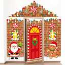 HunnmingRe 4 Pcs 98 Inch Christmas Gingerbread Door Cover Decoration Xmas Gingerbread House Peppermint Candy Door Banner Hanging Backdrop for Holiday Classroom Photography Photo Background Party Decor