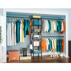 Ulif M1 Closet Storage Organizer System, 6 Tiers Heavy Duty Metal Garment Rack with 3 Expandable Hanger Rods, Wall Mounted Space Saver Suits from 5.4-8.7 ft. Width, 71.2H x 14D, 700LBS, Black