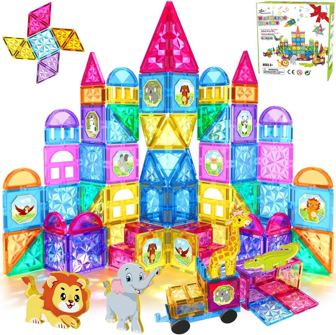 Jasonwell Magnetic Tiles Kids Magnetic Blocks 110PCS Building Sets 3D Magnet Toys Preschool Educational Construction STEM Toy Christmas Birthday Gifts for Toddlers Boys Girls 3 4 5 6 7 8 9 + Year Old