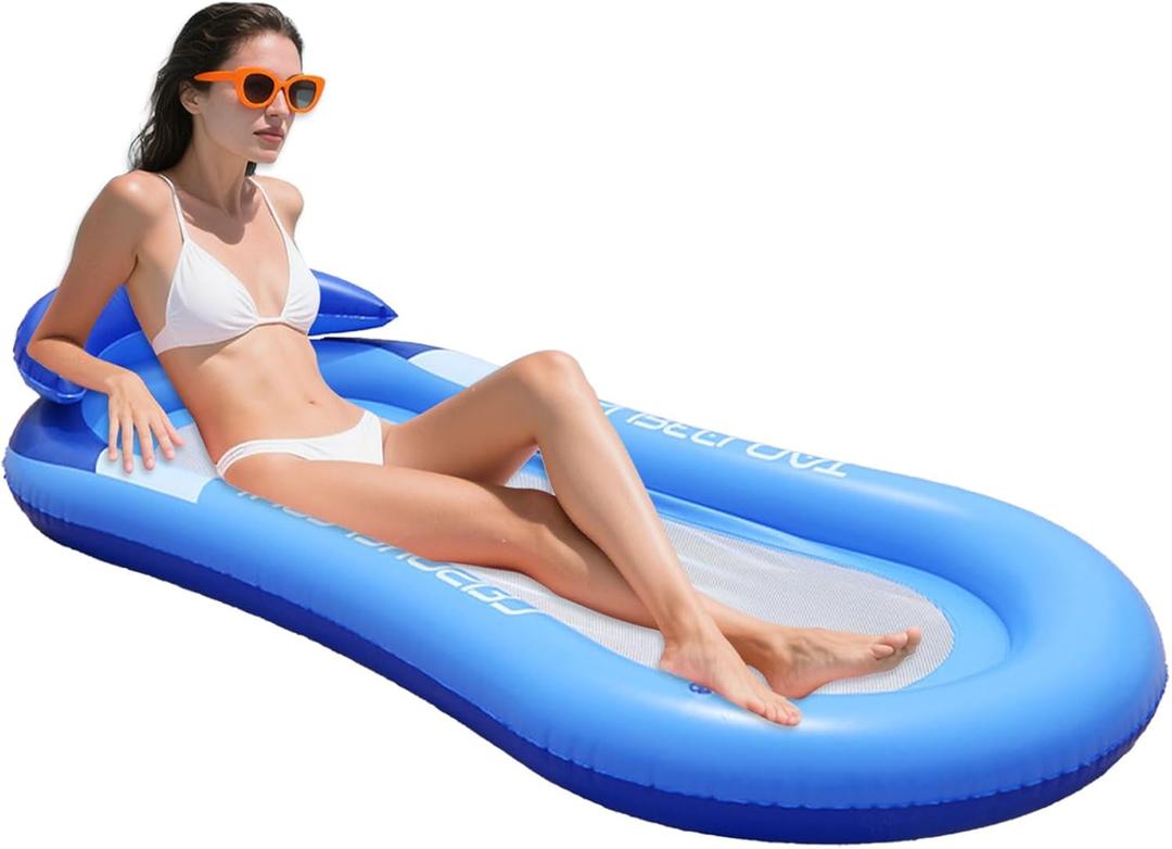 Pool Float Adult, Inflatable Pool Float Raft Pool Floaties Loungers Floats with Headrest for Beach Lake Swimming Pool Floating Tanning Pool (Blue)