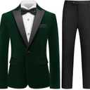 Lamgool Boys Velvet Suit Slim Fit 4 Piece Tuxedo Set with Blazer Jacket Dress Shirt Pant Bow Tie Kids Wedding Formal Outfit, 12Y