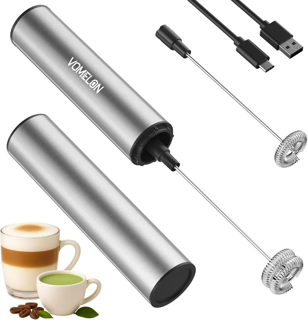 Rechargeable Milk Frother Battery Operated,2-Speed Portable Travel Frother,Electric Milk Foamer Coffee Frother for Latte, Cappuccino, Hot Chocolate Drink Mixer with Double Mini Whisks and USB Cable