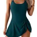 Eomenie One Piece Swimdress Swimsuits for Women Tummy Control Swim Dresses Skirt Bathing Suit Peacock Green, Medium