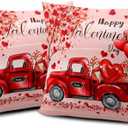 Happy Valentine's Day Pillow Covers 18x18 Set of 2 Red Truck Gnome Love Heart Tree Valentine Pillow Cases Valentines Outdoor Throw Pillow Covers for Home Couch Sofa Anniversary Wedding Decoration