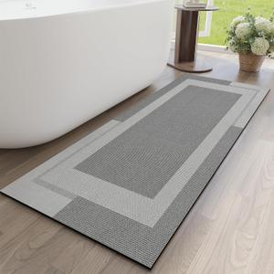 YDKGL Non Slip Long Bathroom Runner Rug Bath Mat, Rubber Backing Ultra Thin Bathroom Rugs Fit Under Door Quick Dry Super Absorbent Washable Shower Mat for Bathtub Sink Floor, Grey 17"x59" (Light Gray)