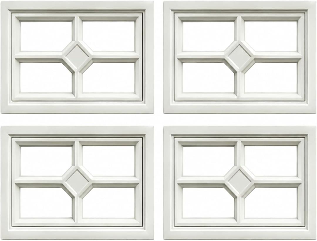 4 Pcs 20.7" 13.8" Garage Door Windows Inserts, Vinyl Window Frame and UV Resistant Acryl Glass, Garage Door Replacement Panels (Square Cross)