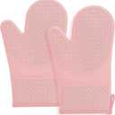 Hovico Silicone Oven Mitts, Heat Resistant 500F Kitchen Mitts 2PCS, 11.6" BPA-Free Soft Baking Gloves, Non-Slip Grip Oven Gloves with Soft Cotton Lining for Kitchen Cooking Baking BBQ - Pink