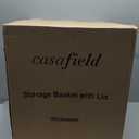 Casafield Round Storage Basket with Lid - Whitewash, Handwoven Water Hyacinth Organizer for Laundry, Blankets, Plants, Bedroom, Living Room, Office