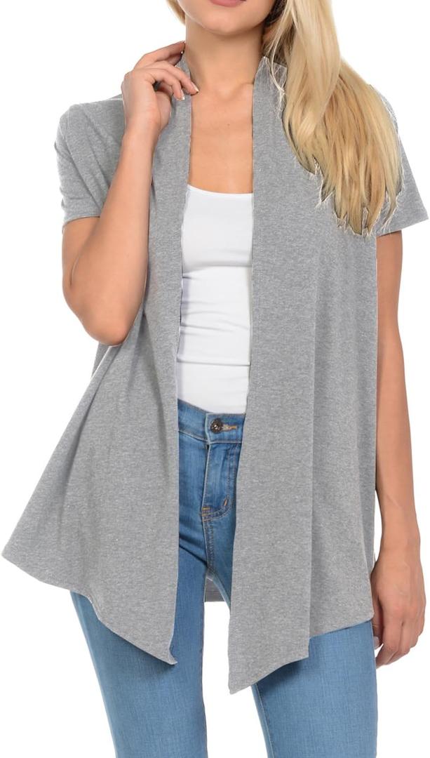 Pastel by Vivienne Women's Short Sleeve Open Front Vest (Gray, M) Pastel by Vivienne Women's Short Sleeve Open Front Vest (Gray, M)