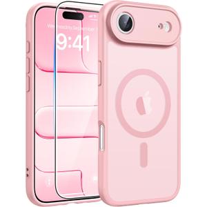 2 x FNTCASE for iPhone Air Case: [Compatible with Magsafe] Translucent Matte Cases with [Full Camera Protection] [Screen Protector] Military Grade Shockproof Protective Phone Cover - Light Pink