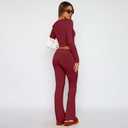 kaimimei Women's 2 Piece Lounge Outfits Slim Long Sleeve Tops High Waist Foldover Flare Leggings Sets Casual Yoga Sweatsuit (Red)